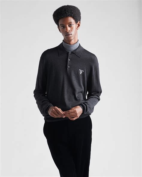 prada silk shirt polka|Black Silk Polo Shirt .